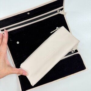 Pandora Jewelry Travel Organizer Clutch Cream Leather Bracelet Storage Case
